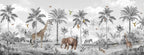 Monochrome Jungle Animals Wallpaper : Giraffe and Palm Sketch Mural - View 2