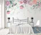 Hanging Pink Roses Wallpaper : Soft Watercolor Floral Border Mural
