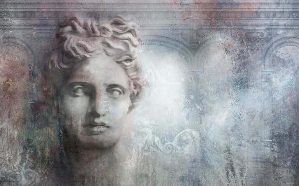 Classical Sculpture Wallpaper : Distressed Greek Head Statue Mural - View 2
