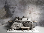 Classical Bust Wallpaper : Distressed Grey Plaster Statue Mural