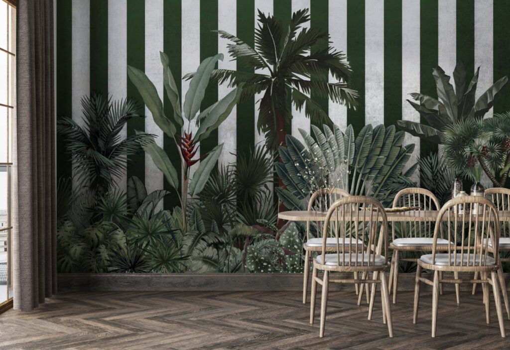 Striped Tropical Jungle Wallpaper : Green Stripes Mural