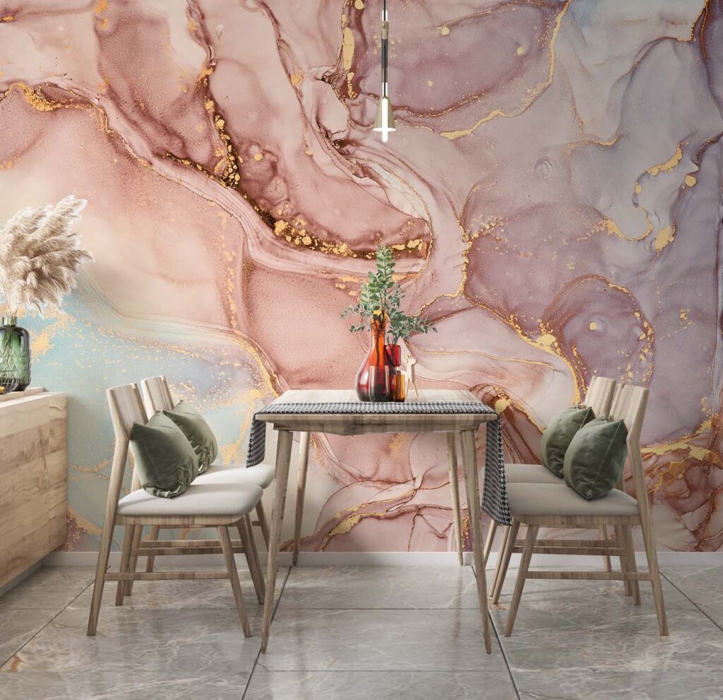 Rose Gold Marble Wallpaper : Pink Alcohol Ink Mural - View 2