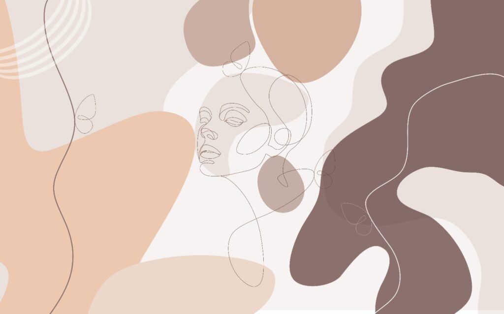 Abstract Face Line Art Wallpaper : Beige Organic Shapes Mural - View 2