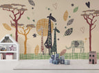 Giraffe Savanna Kids Wallpaper : Boho Tree Safari Mural - View 3