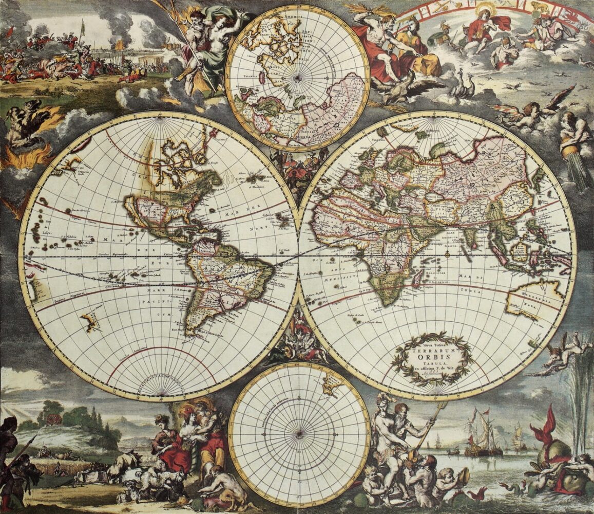 Antique World Map Wallpaper : Vintage Double Hemisphere Mural - View 2