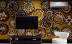 Decorative Plates Wallpaper : Gold Ornamental Dish Mural - View 3