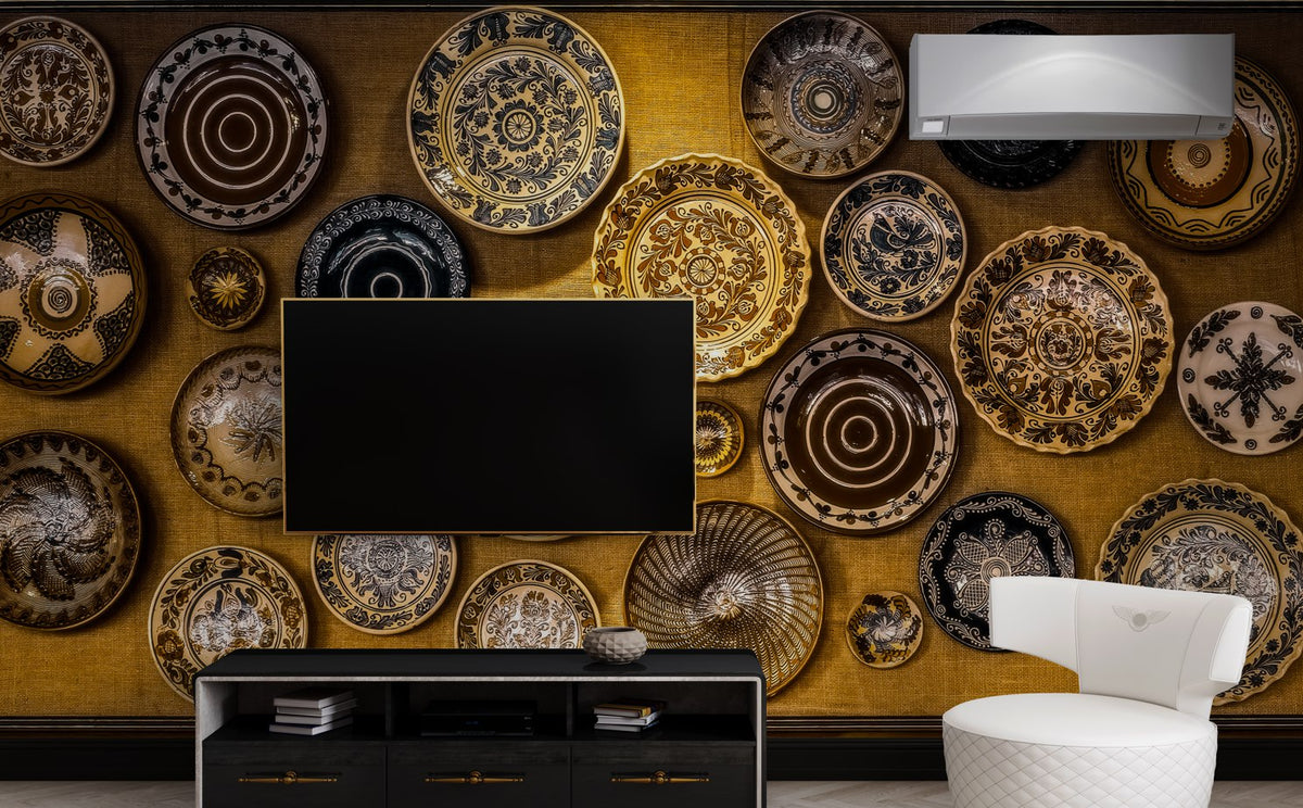 Decorative Plates Wallpaper : Gold Ornamental Dish Mural - View 3