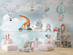 Cycling Giraffe Wallpaper : Animals on Bikes Sky Mural - View 4