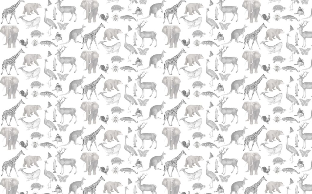 Grey Safari Animals Wallpaper : Sketched Wildlife Pattern - View 2