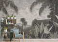 Tropical Lake Wallpaper : Grey Green Vintage Palm Mural