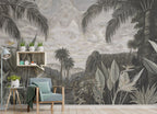 Tropical Lake Wallpaper : Grey Green Vintage Palm Mural