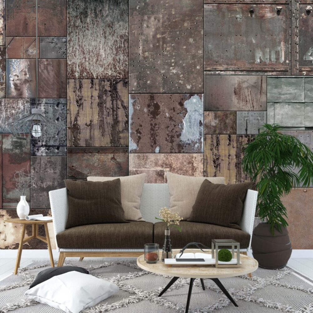 Rusty Concrete Wallpaper : Brown Industrial Panel Mural - View 3