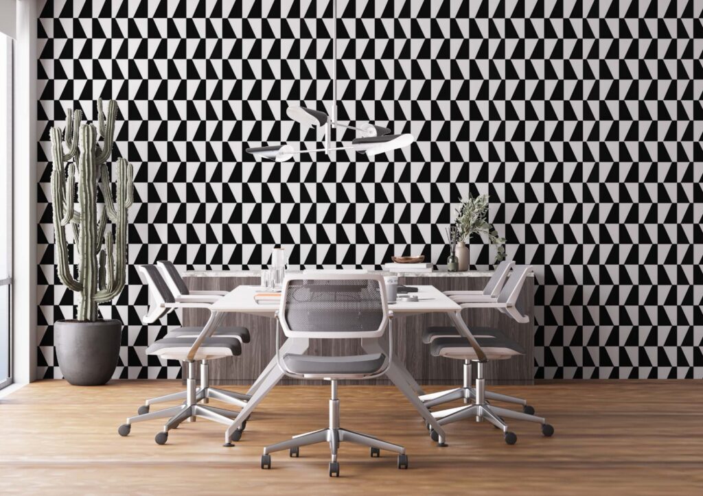 Black and White Triangle Wallpaper : Monochrome Geometric Pattern Mural - View 3