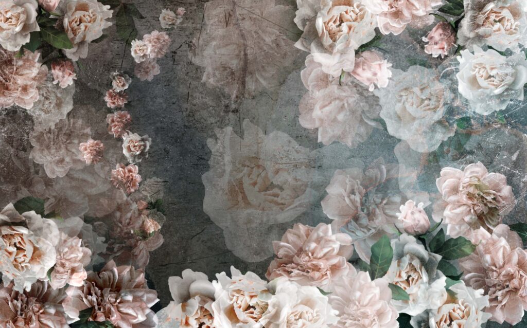 Distressed Rose Wallpaper : Faded Vintage Peony Wall Mural - View 2