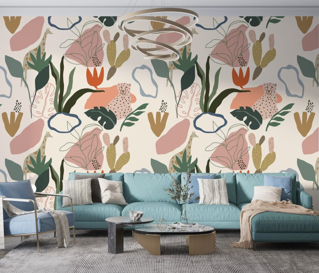Pastel Abstract Garden Wallpaper : Playful Organic Shapes Mural - View 3