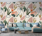 Pastel Abstract Garden Wallpaper : Playful Organic Shapes Mural - View 3