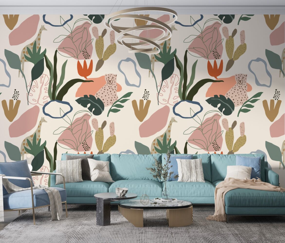 Pastel Abstract Garden Wallpaper : Playful Organic Shapes Mural - View 3