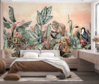 Jungle Leopard Wallpaper : Banana Leaf Monkey Tropical Mural - View 4