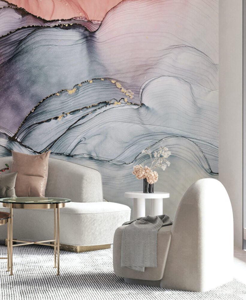 Lilac Marble Wallpaper : Grey Fluid Agate Mural