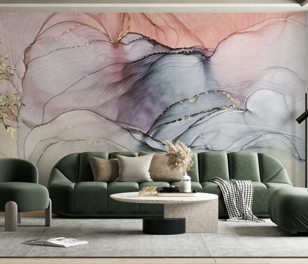 Lilac Marble Wallpaper : Grey Fluid Agate Mural - View 5