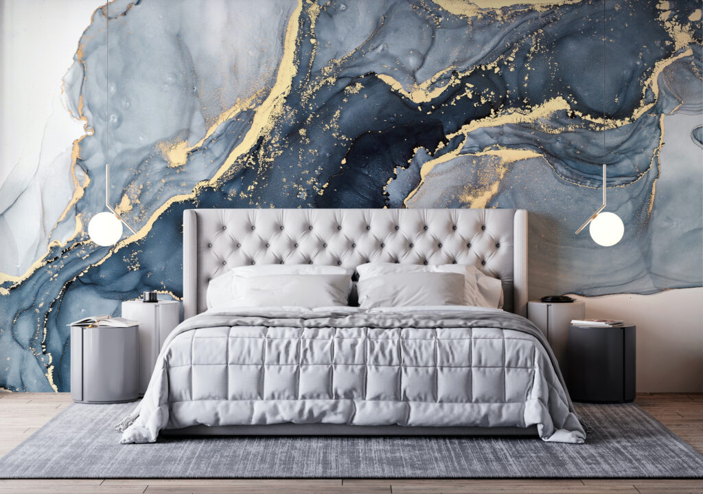 Navy Gold Marble Wallpaper : Watercolour Agate Swirl Mural - View 3