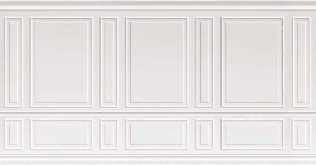 White Wall Panel Wallpaper : Classic Molding Effect Mural - View 2