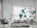 Teal Dandelion Wallpaper : Watercolor Blowing Seeds Mural