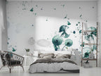 Teal Dandelion Wallpaper : Watercolor Blowing Seeds Mural
