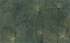 Dark Green Leaf Outline Wallpaper : Gold Line Botanical Mural - View 2