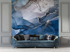 Navy Marble Wallpaper : Blue Gold Alcohol Ink Mural - View 2