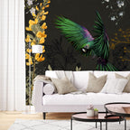 Emerald Parrot Night Wallpaper : Dark Botanical Bird Mural - View 5