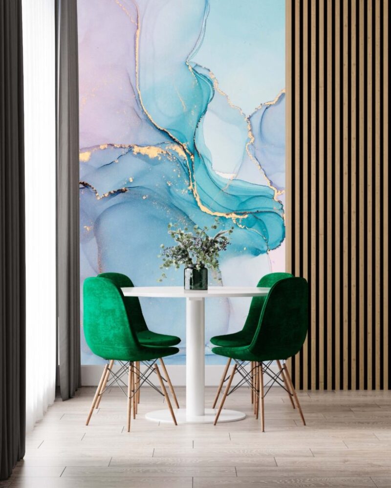 Turquoise Pink Marble Wallpaper : Gold Vein Alcohol Ink Mural