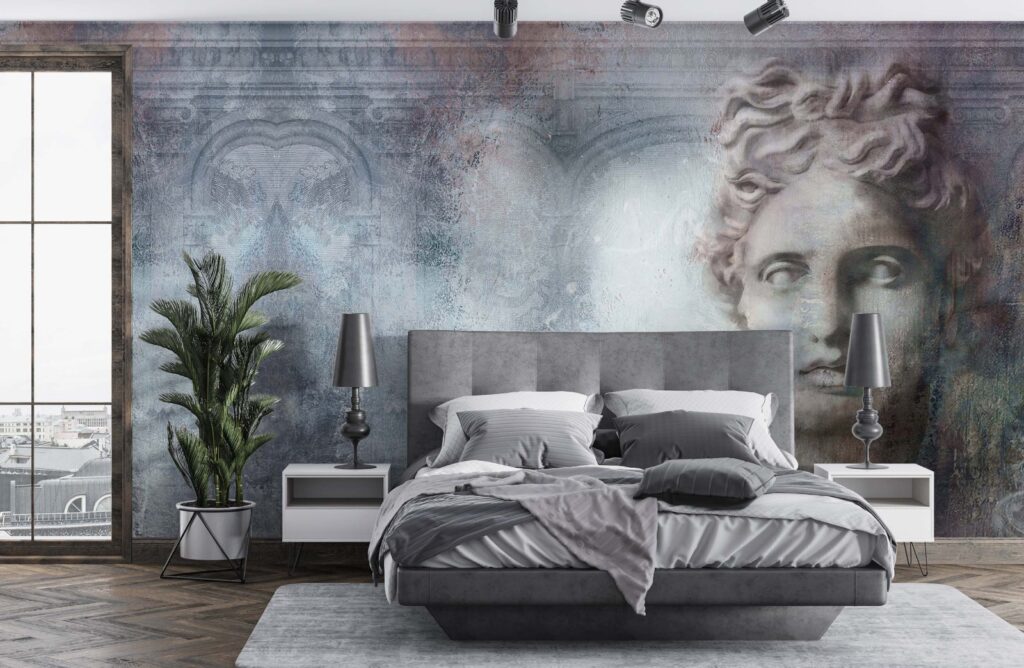 Classical Sculpture Wallpaper : Distressed Greek Head Statue Mural - View 3