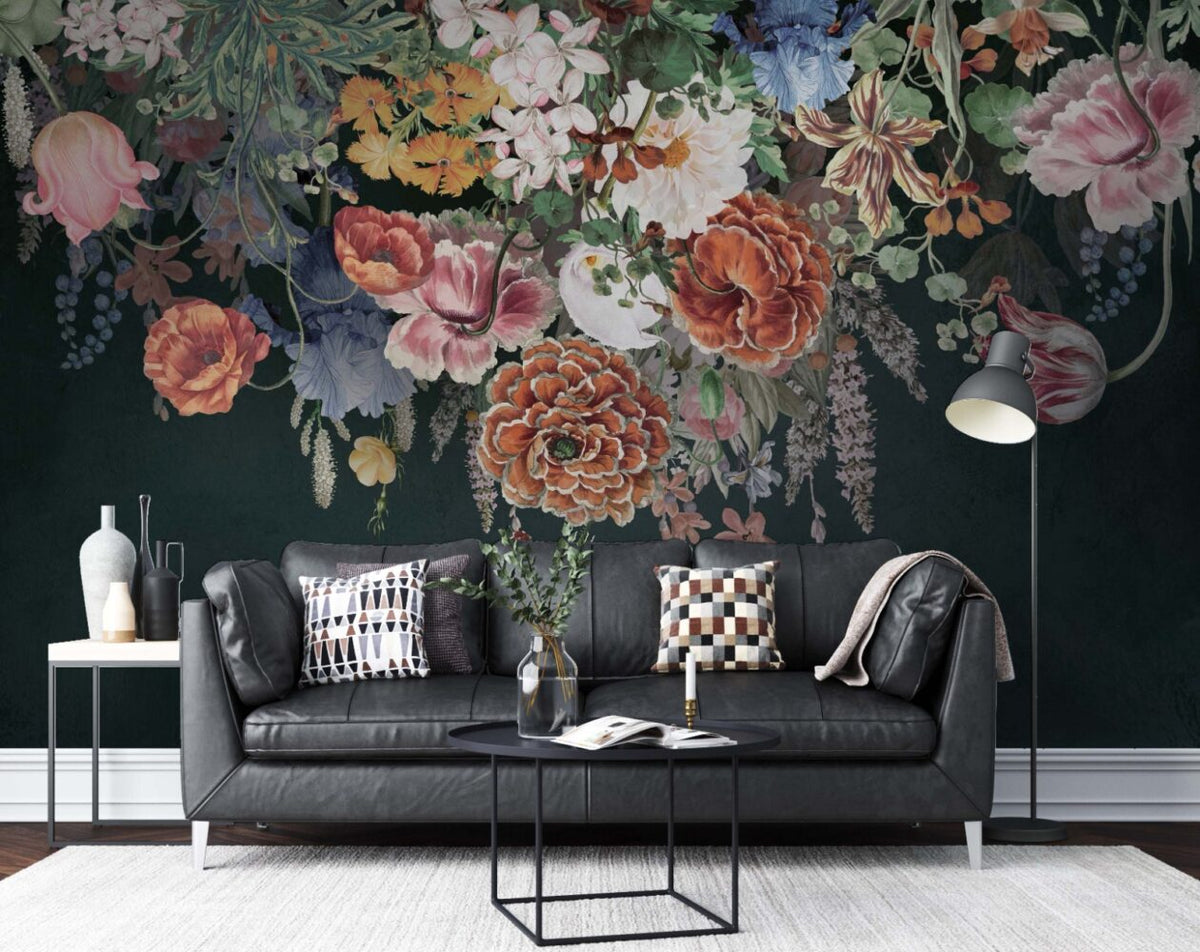Dark Hanging Flowers Wallpaper : Rust Dahlia Cascade Mural