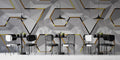 White 3D Hexagon Wallpaper : Gold Edge Geometric Mural