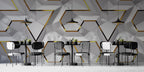 White 3D Hexagon Wallpaper : Gold Edge Geometric Mural