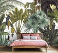 Jungle Canopy Wallpaper : Lush Tropical Birds Leaf Mural