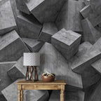 3D Concrete Cube Wallpaper : Grey Geometric Blocks Mural - View 2