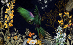 Emerald Parrot Night Wallpaper : Dark Botanical Bird Mural - View 2