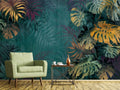 Teal Monstera Wallpaper : Dark Petrol Tropical Leaf Mural
