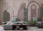 Grey and Burgundy Arch Wallpaper : Geometric Gold Line Mural - View 4