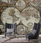Antique World Map Wallpaper : Vintage Double Hemisphere Mural