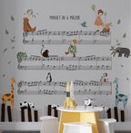 Music Notes Wallpaper : Animals on Sheet Music Kids Mural - View 3