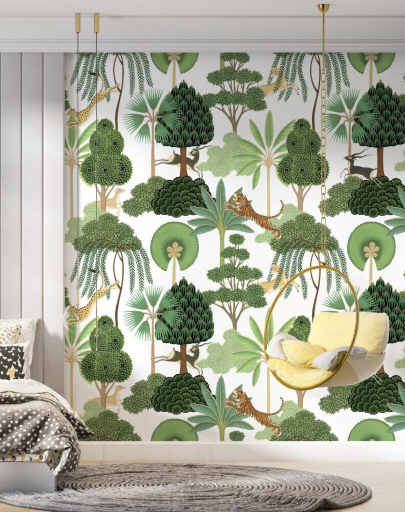Topiary Tree Pattern Wallpaper : Green Garden Repeat