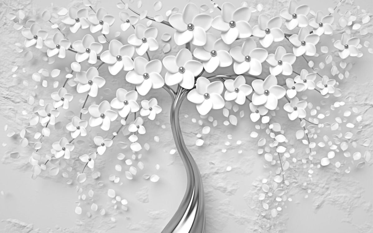 Grey Blossom Tree Wallpaper : 3D White Flower Mural - View 2