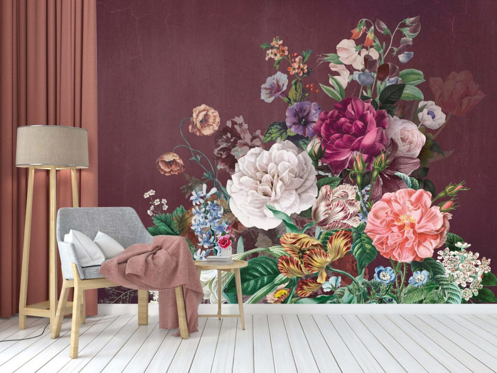Burgundy Peony Wallpaper : Dark Romantic Floral Mural - View 3