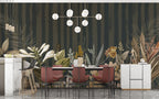 Dark Botanical Stripe Wallpaper : Wildflower Forest Mural - View 3