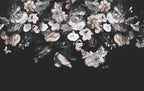 Dark Floral Wallpaper : Soft Blush Flowers on Black Mural - View 2