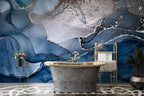 Navy Marble Wallpaper : Blue Gold Alcohol Ink Mural