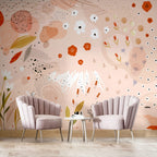 Peach Abstract Floral Wallpaper : Orange Blossom Brushstroke Mural - View 3